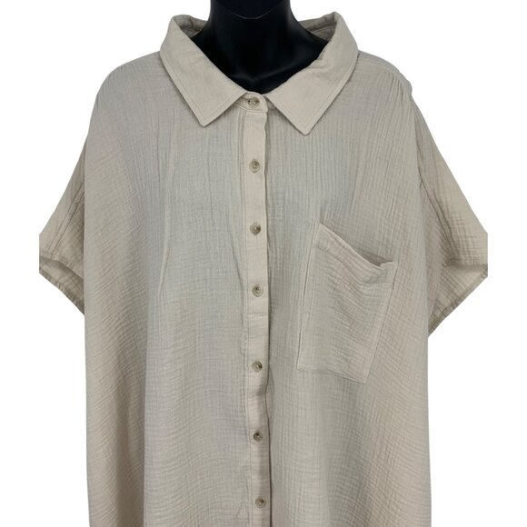 Torrid Plus 5 5X Cotton Gauze Dolman Short Sleeve Shirt Button Down Beige New - Picture 2 of 8